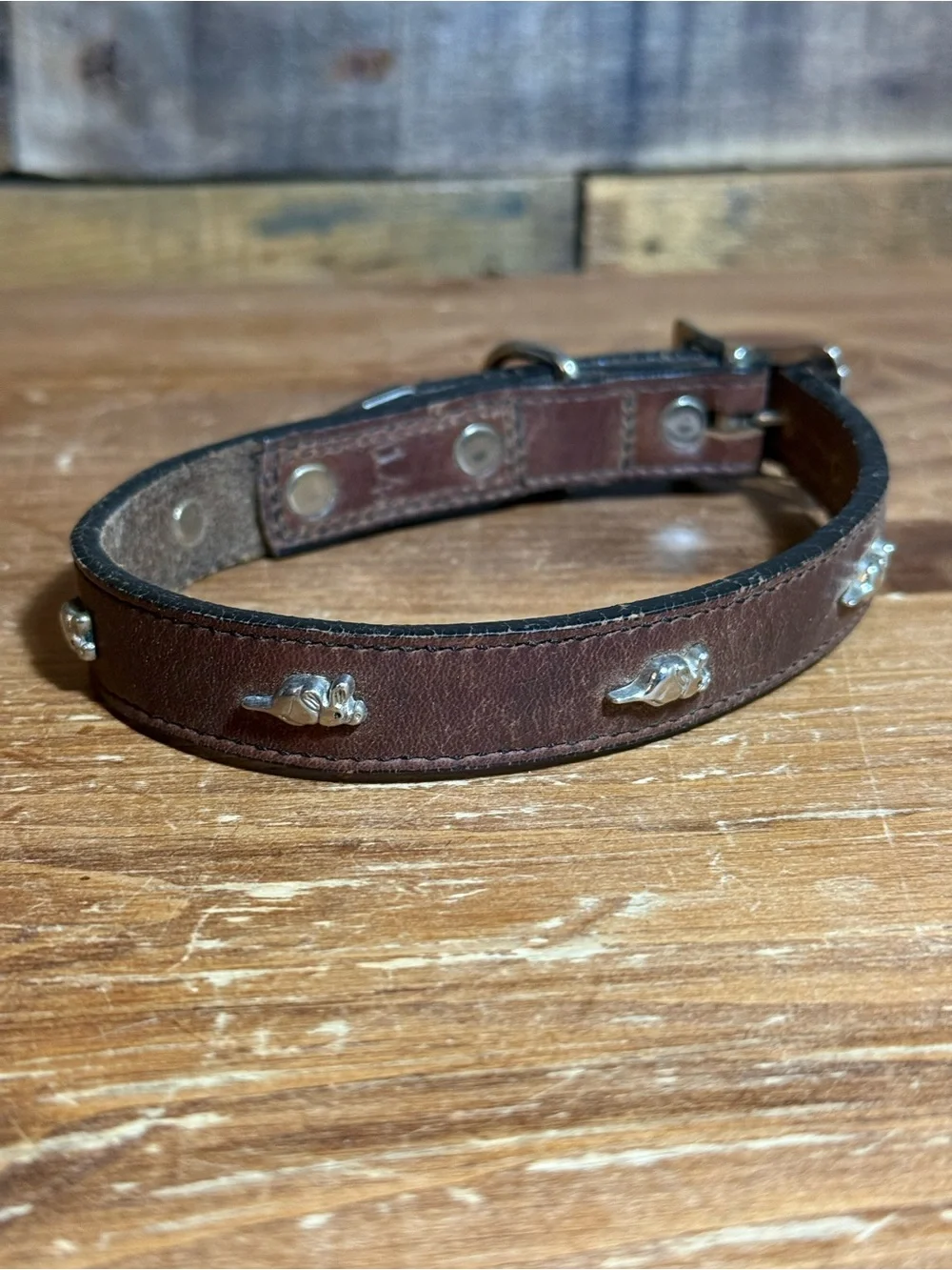 Woof Wear Studded Leather Dog Collar Mouse Design Vtg 97